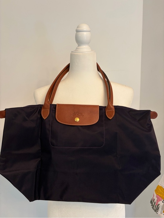 Longchamp Handbags - Longchamp Bilberry Nylon Tote with Brown Leather Trim